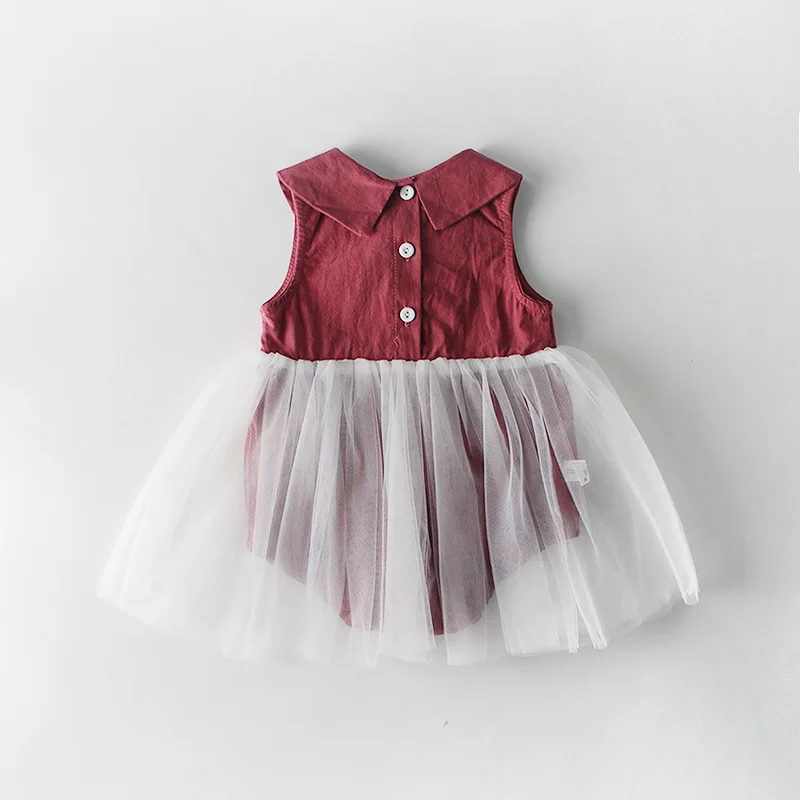 

Новинка 2020, стильное летнее платье для маленьких девочек 0-24 мес., сетчатые Боди без рукавов с кукольным воротником, платье принцессы с отлож...