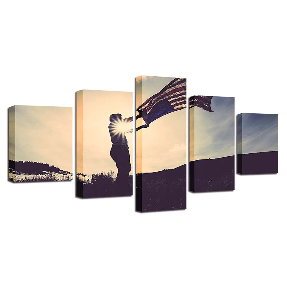 

Wall Art HD Prints Home Decor 5 Pieces American Flag Canvas Painting Modular Landscape Pictures Artwork Scenery Poster Framework