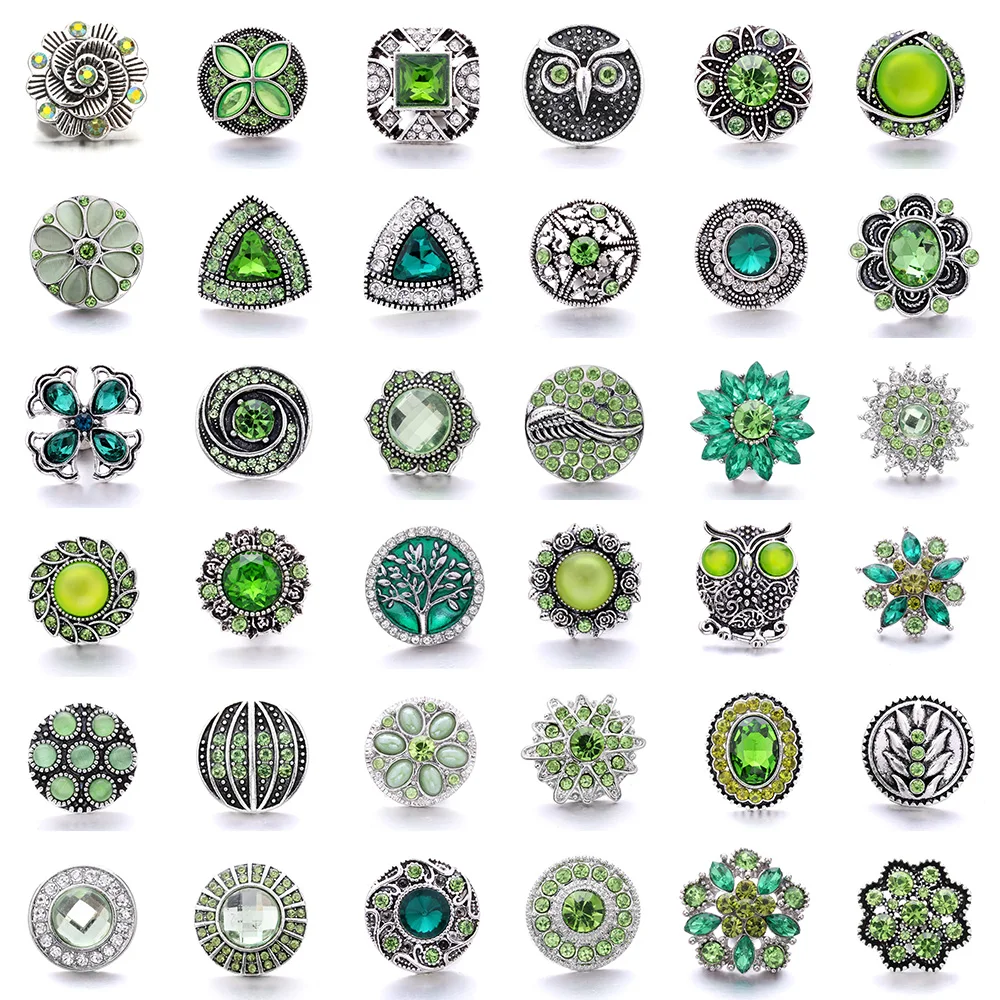 

5pcs/lot Wholesale 18mm Snap Jewelry Mix Many Green Styles 18mm Metal Snap Buttons Buttons Rhinestone Snaps Jewelry