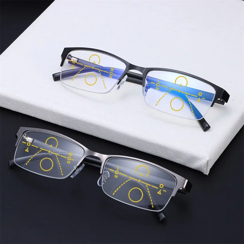 

Men Women Progressive Multifocal Reading Glasses Bifocal Magnifying Presbyopic Glasses Metal Anti Blue Ray Square Frame