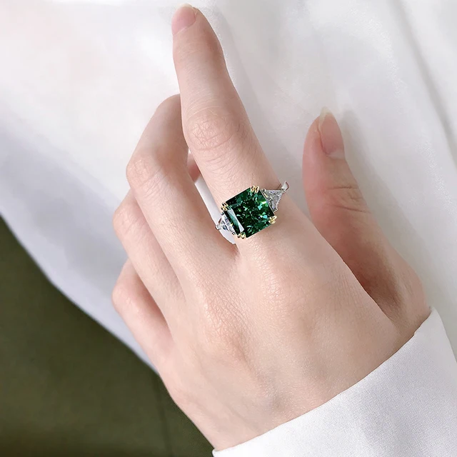 Emerald High Carbon Diamond Rings For Women - Wedding Fine Jewelry 6
