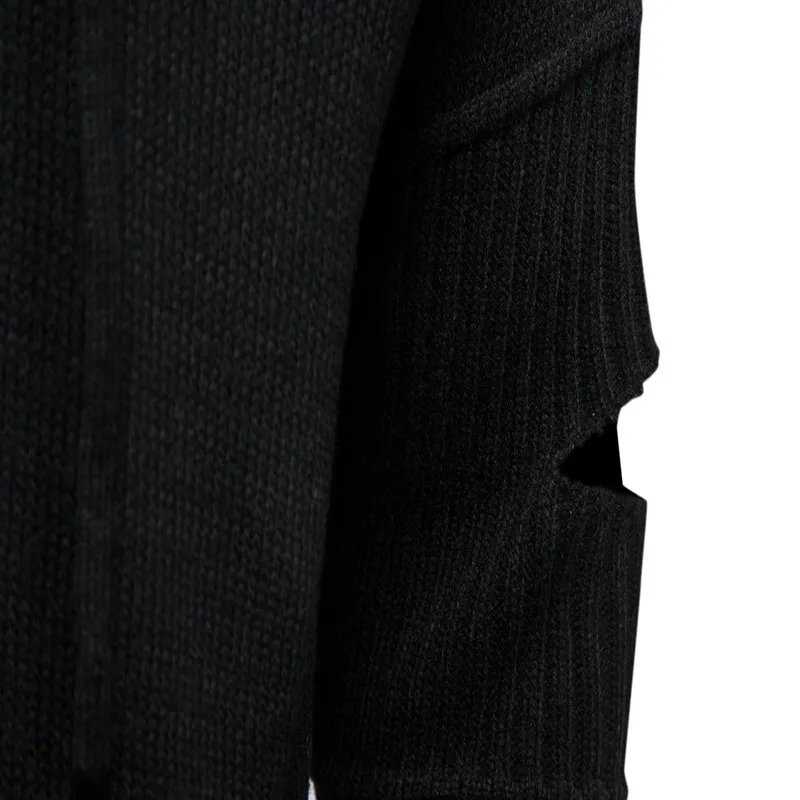 

Autumn Winter Mens Hooded Pullover Warm Soft Hole Solid Long Sleeve Perfect Quality Clothes Knitted Casual Sweater Pull Homme