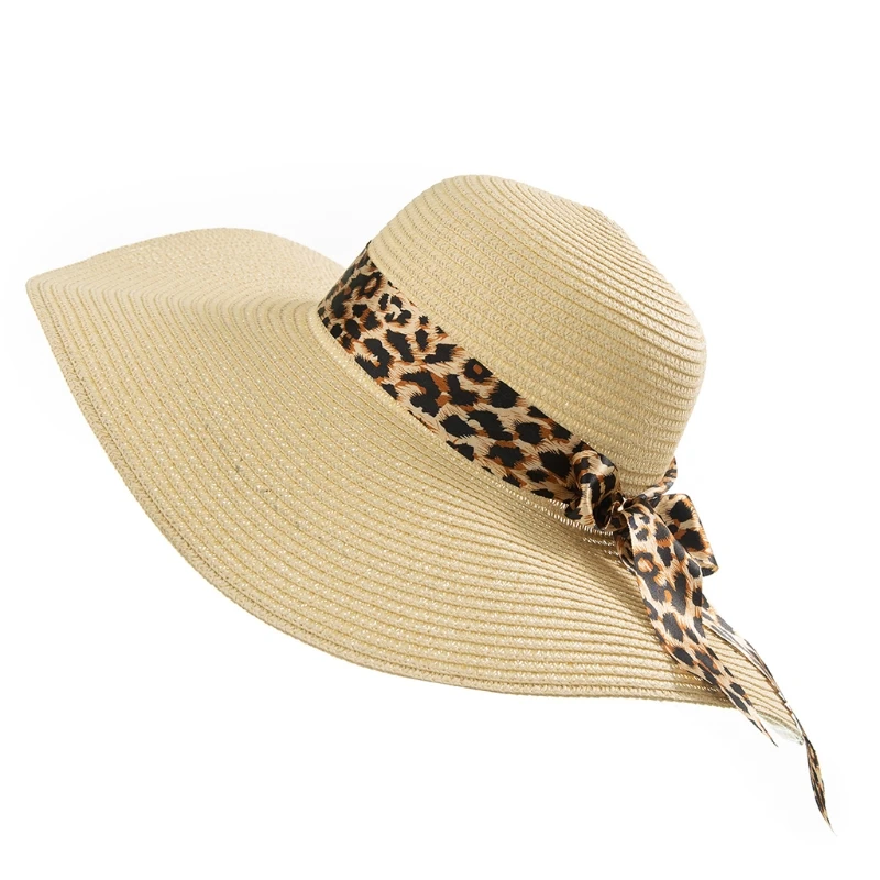 

2021 New Women Girls Wide Brim Straw Hats with Bowknot Ribbon Summer Holiday UV Protection Visor Parent-Child Cap for Adult Kids