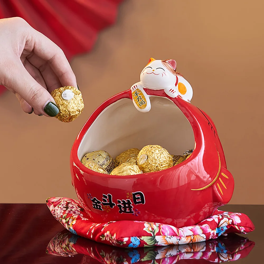 

Китайская Милая кошка на удачу, декоративный контейнер для еды, органайзер для ювелирных изделий, коробка для конфет, органайзер для мелких ...