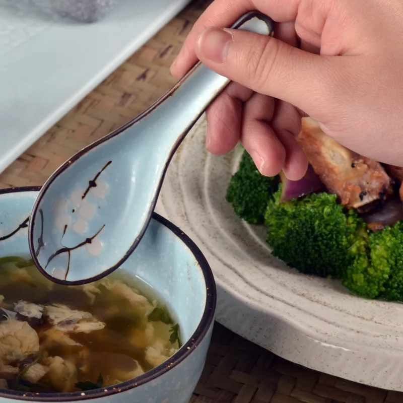 Soup Spoon Floral Coffee Milk Stirring Tableware Japanese Kitchen ceramic spoon set Cooking Utensil serving dessert spoons | Дом и сад