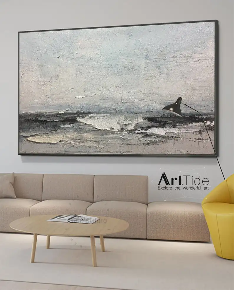 

Navy Blue Level Canvas Painting,Waves Landscape Abstract Painting,Original Ocean Abstract Painting,Seascape Abstractabstract