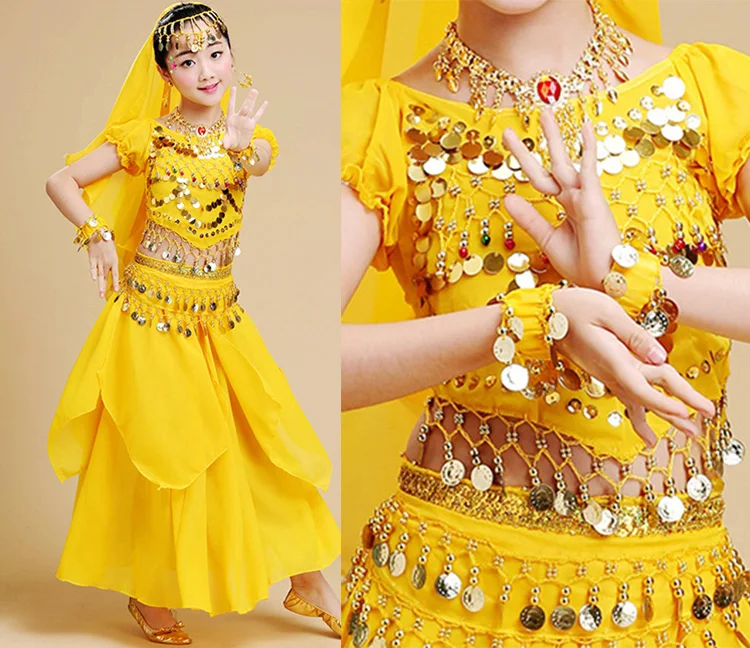 Костюмы для танца живота девочек 4 шт./компл. новые платья восточных танцев