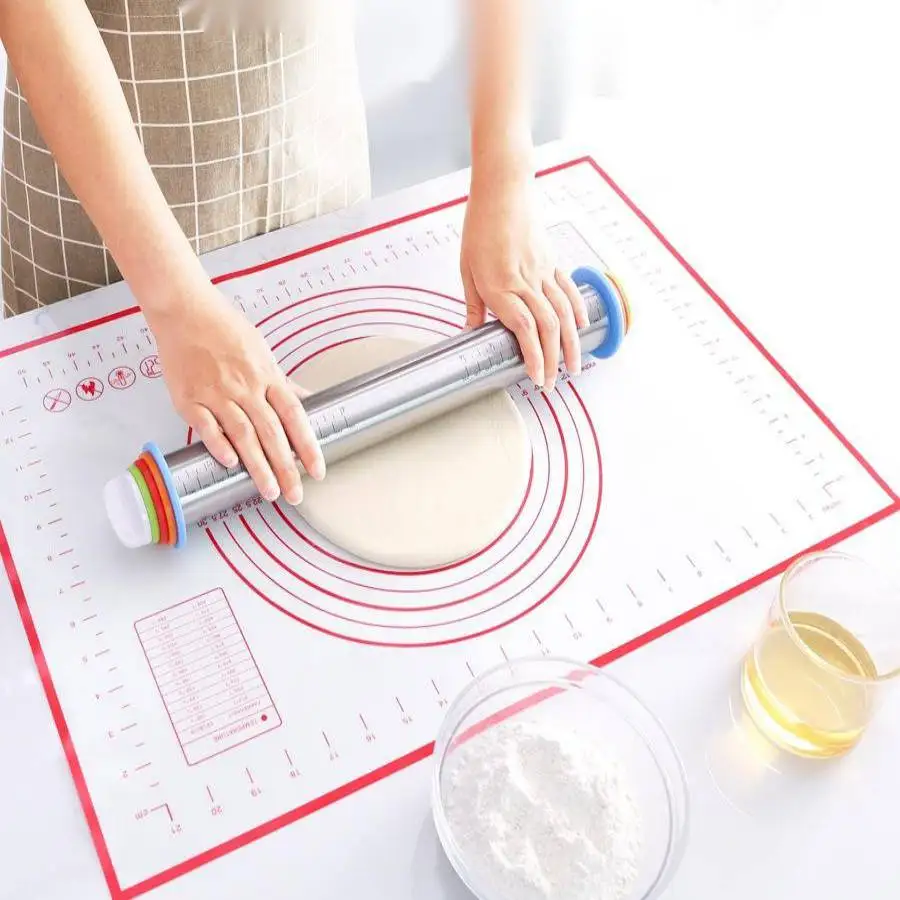 

Adjustable Rolling Pin Stainless Steel Dough Roller Fondant Cake Dough Kneading Roller Baking Christmas Rolling Pin With 4 Rings