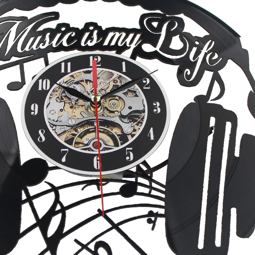 2019 New CD Vinyl Record Wall Clock Modern Music Headset Design Black Watch Home Decor Relogio Parede Clocks | Дом и сад