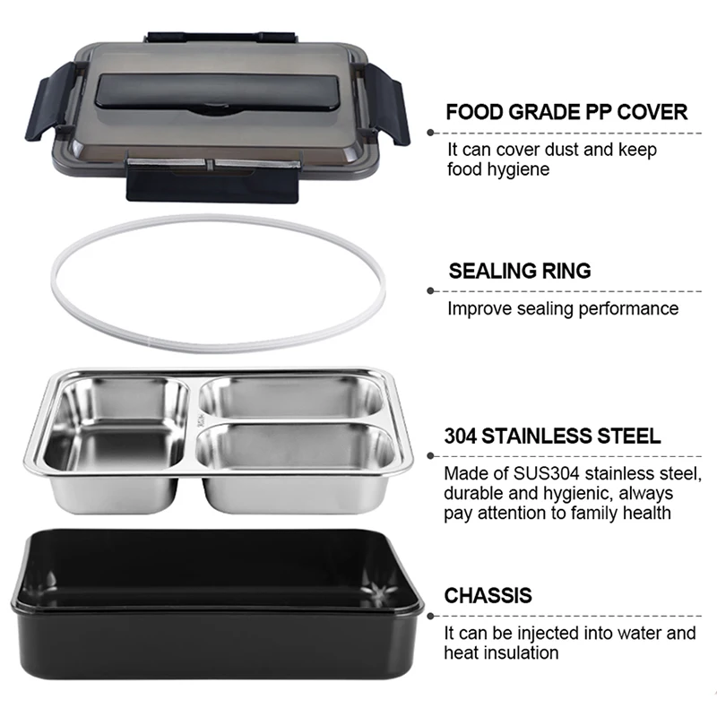 Ланч бокс с отделениями Портативный из нержавеющей стали для детей ложкой и