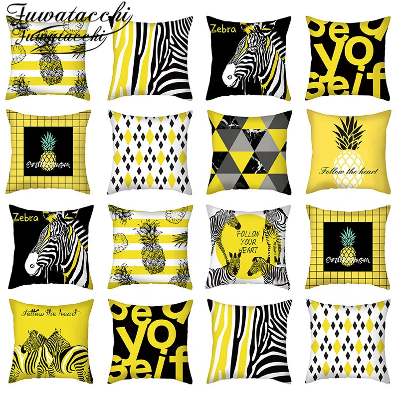 

Fuwatacchi Yellow Polyester Cushion Cover Pineapple Geometric Abstract Pattern Home Decor Sofa Decorative Pillowcases 45x45cm
