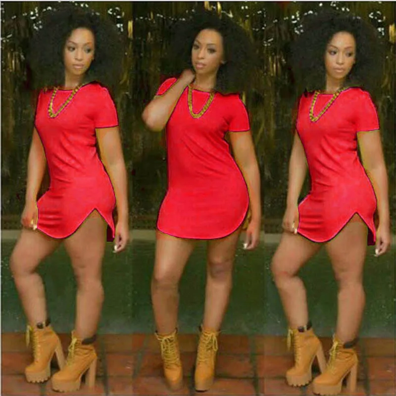 

2021 сексуальные женские топы с коротким рукавом с боковыми Повседневная футболка вечерние мини-платье RD/M ежедневно летнее платье