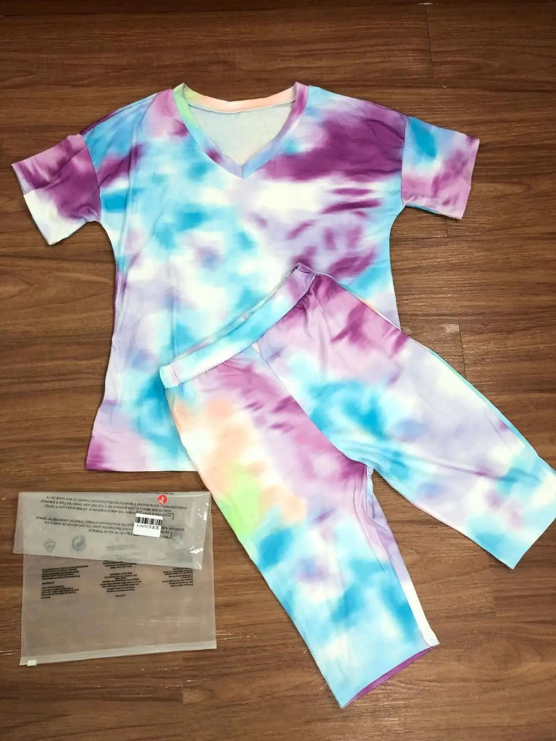 

Women Tie Dye Print Two Piece Set Causal Short Sleeve Crop Tops Bikers Shorts Pants Suit Joggers Matching Set Sport Tracksuit