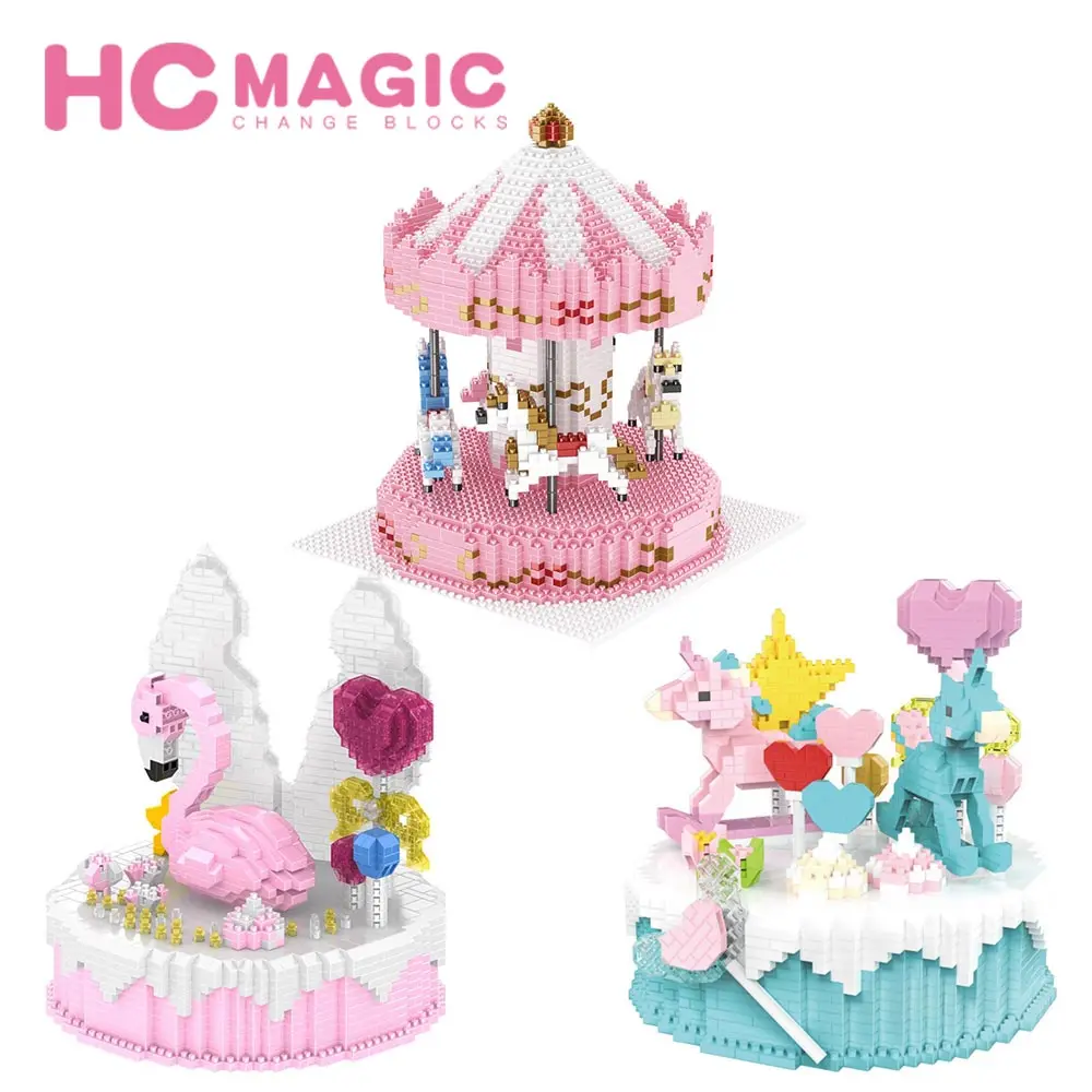 HC MAGIC 1014 Алмазная карусель фламинго лошадь торт в сборе модель строительные блоки