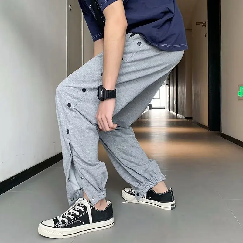 

Men's sports pants basketball pants men's training pants full open buttonhole pants lace up pants loose trend grey sports pants