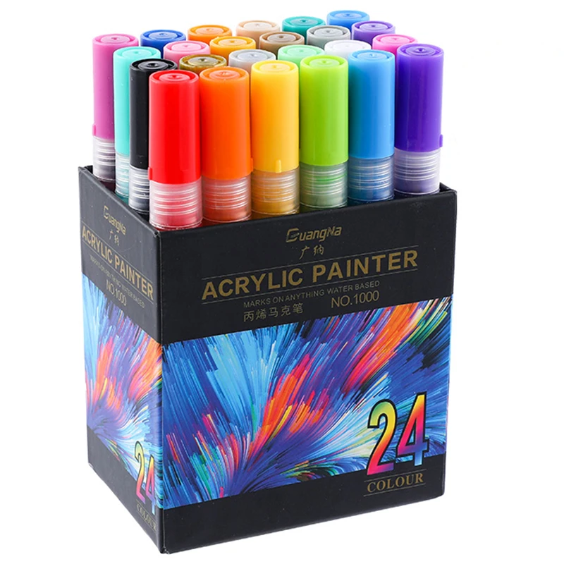 

Акриловый маркер, 24 цвета, 3 мм, акриловый маркер для керамики, фотографий, фарфоровой кружки, дерева, ткани, холста, рисование фотографий
