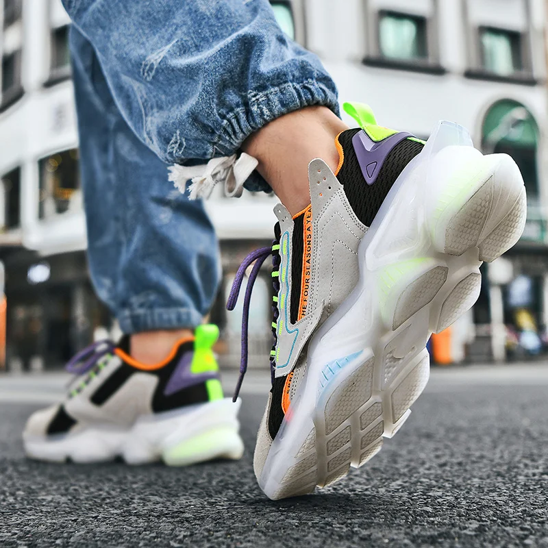 Mesh Men Shoes Breathable White Mens Sneakers Trendy Lace-Up Lightweight TPU Popcorn Sole Walking Man Zapatillas Hombre | Спорт и