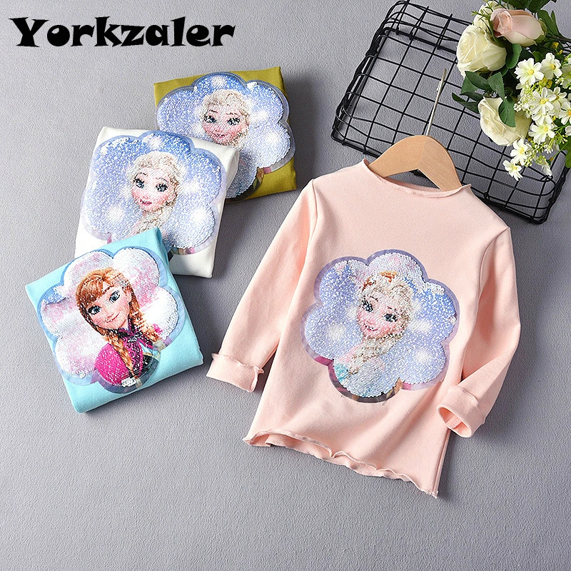 Модная одежда для девочек Осенняя рубашка принцессы со льдом футболка с длинным