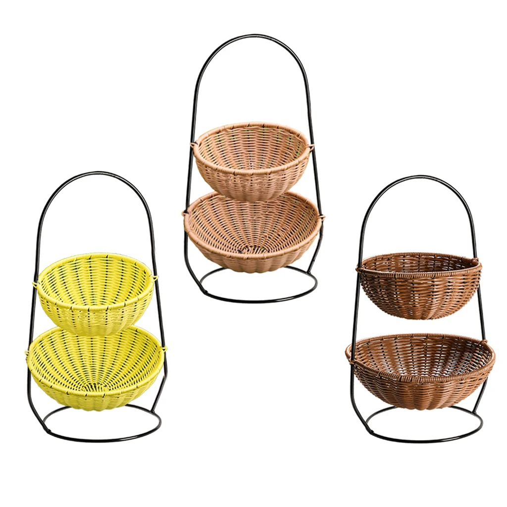 

2 Tier Modern Fruit Basket Bread Holder Rack Storage for Home Countertop