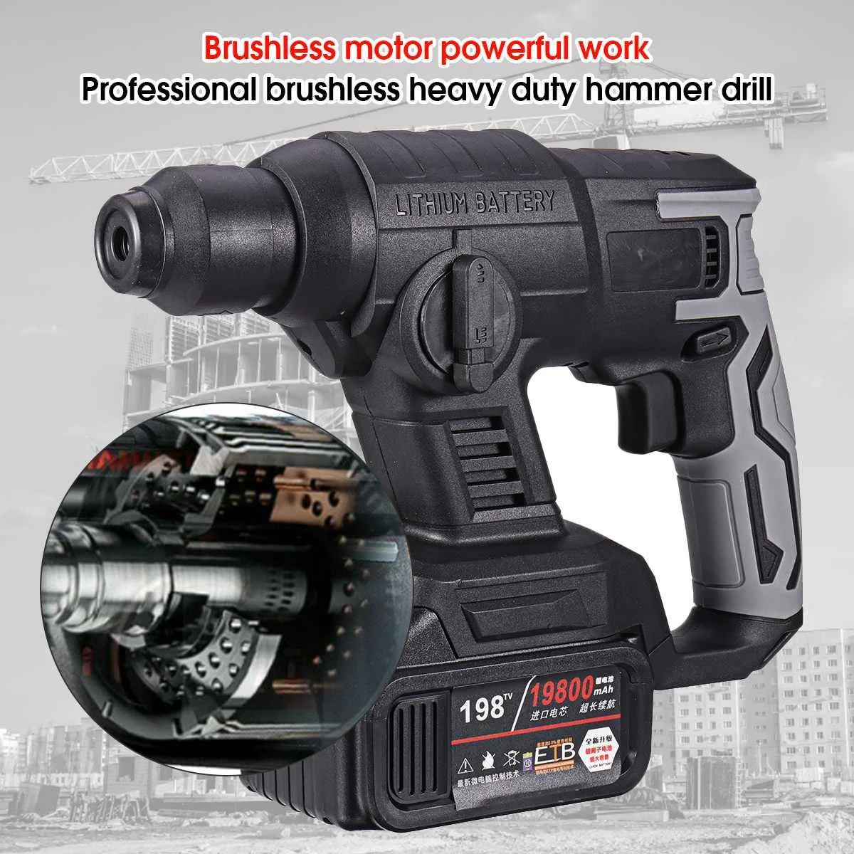 

1000W Brushless Electric Rotary Hammer Rechargeable Multifunction Electric Hammer Impact Power Drill Tool for 18V Makita Battery