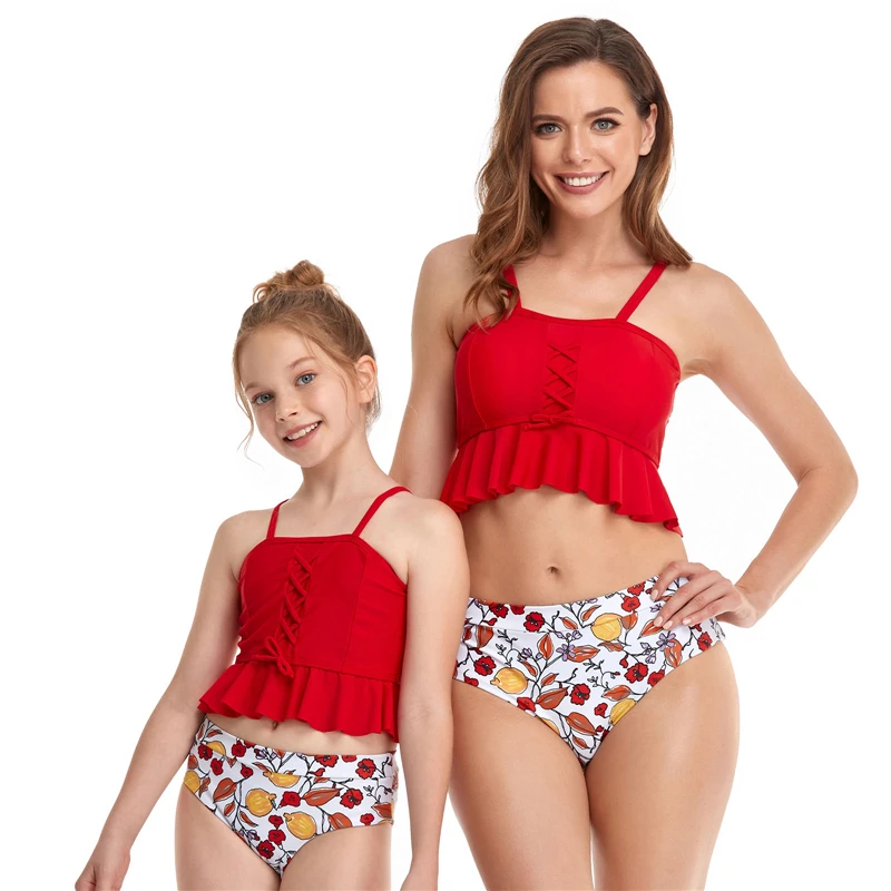 

2021 Matching Family SwimwearMother Girl Bikini Swimsuit For Mom and Daughter Swimsuits Female Children Kid Beach Bathing Suits