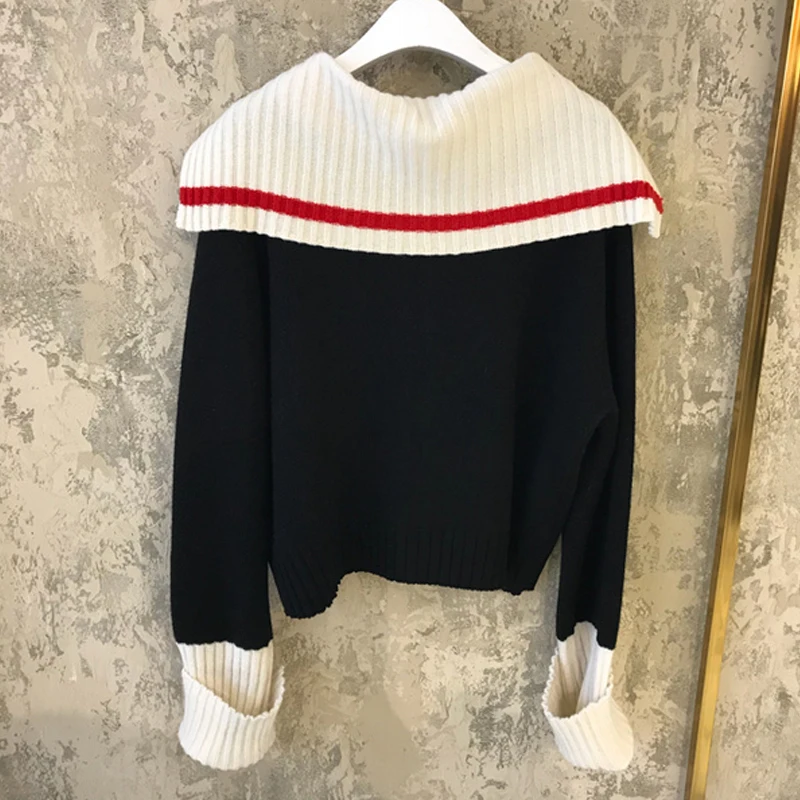 2019 осенне-зимний кардиган контрастного цвета женский короткий свитер пальто