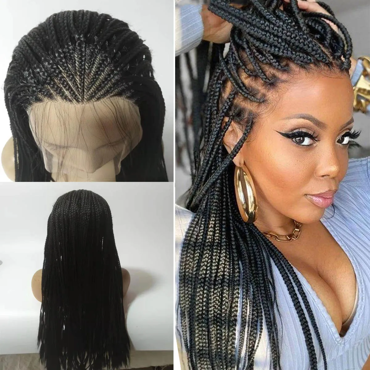 

26 inch Synthetic Preplucked 13x6 Lace Front Box Braids Hand Braided Wigs For Black Women Babyhair Lightweight Braiding