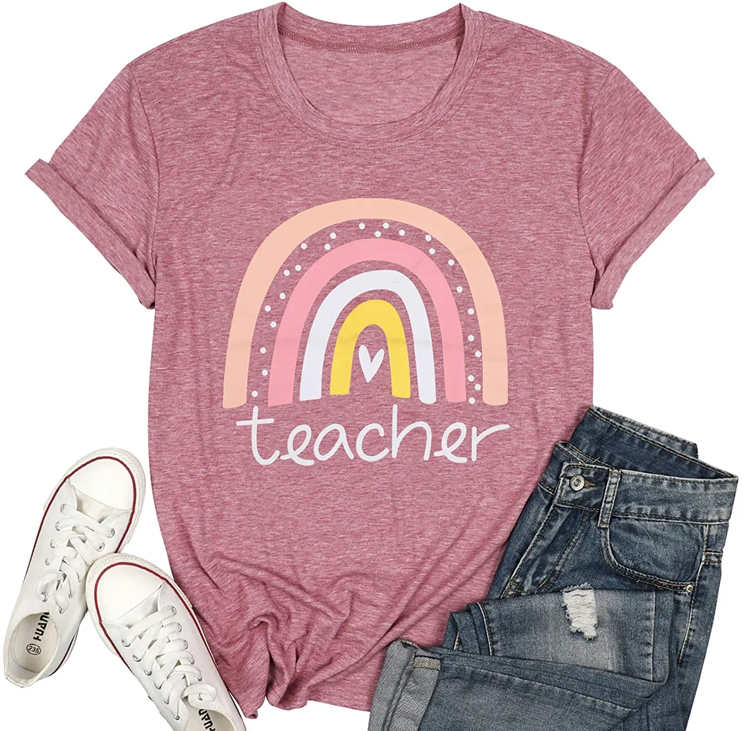 

Радуга женская, учитель, любовь, сердце, милые графические вдохновляющие повседневные топы, рубашка