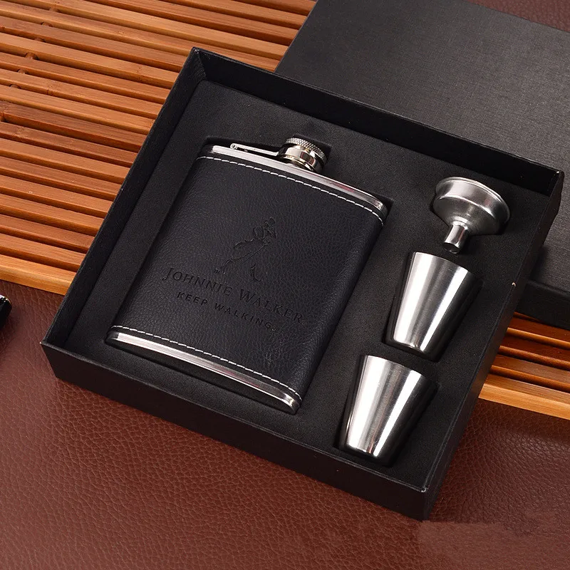1SET 7OZ hip flask liquor Bottle christmas Gift box Stainless steel wine pot Leather surface portable whiskey OK 1117 |