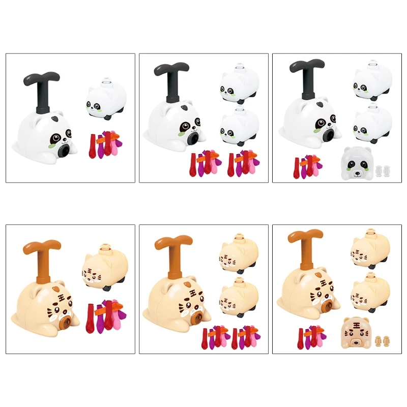 

Interactive Sliding Car Toy Balloon Blaster Friction Panda/Tiger Car with Pump Launcher One-press Button Pull Back Toy