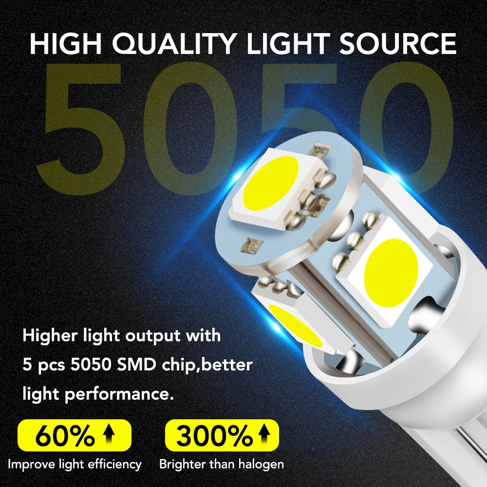 5X Led W5W T10 светодиодный светильник 5050 SMD Автомобильная Клинообразная лампа для Honda