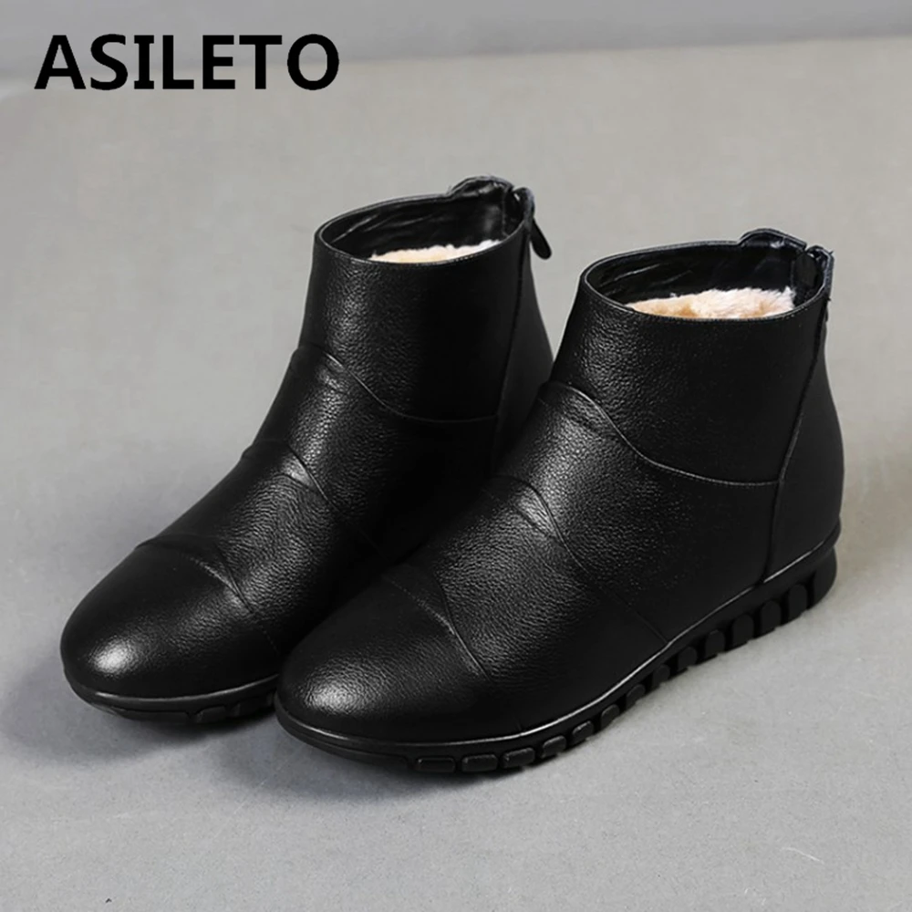 

Leather Shoes Zipper ASILETO Women's Autumn Boots Genuine Leather Design Female Ankle Boot Leisure Footwear luxury brand Solid