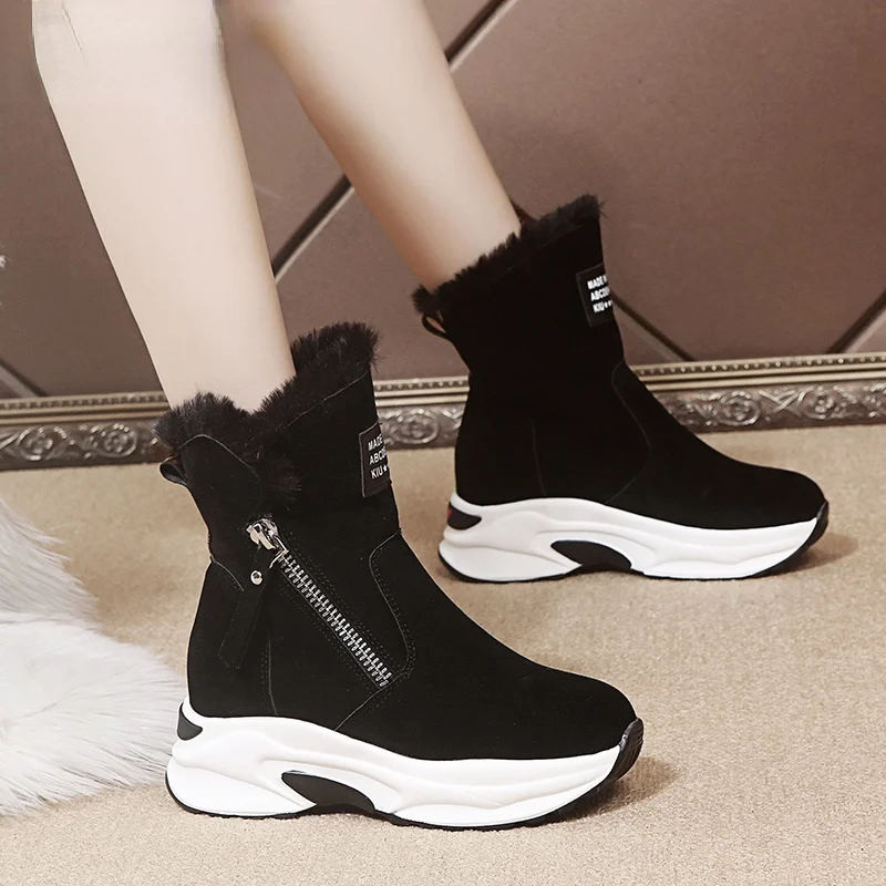 

Новинка 2022, женские зимние замшевые ботильоны на платформе, женские повседневные теплые плюшевые зимние ботинки, женские ботинки