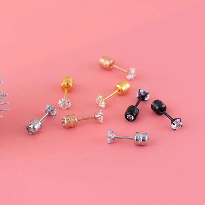 Стальные серьги с кубическим цирконием Кристальные блестящие круглые маленькие