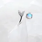 Женское Открытое кольцо с хвостом русалки, регулируемое кольцо с кристаллами, ювелирные изделия