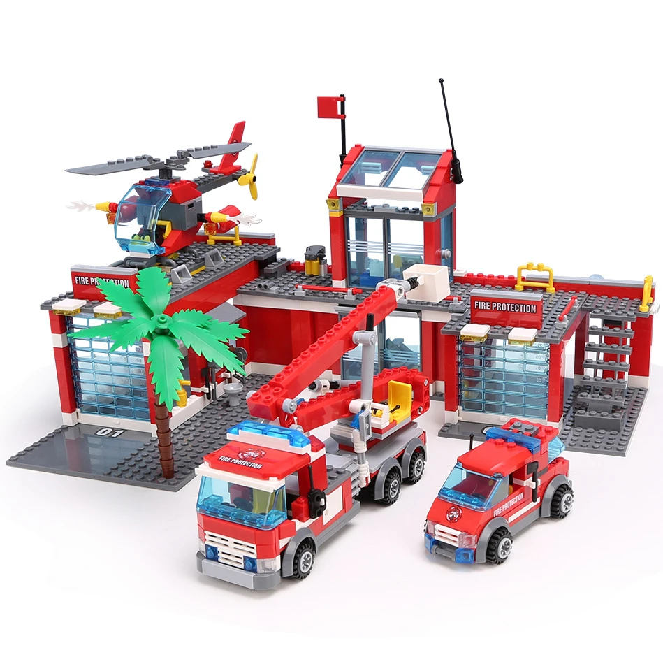 

Blocks Toy 774pcs Fire Station Model Building Blocks City Construction Firefighter Truck Educational Bricks Toys Child