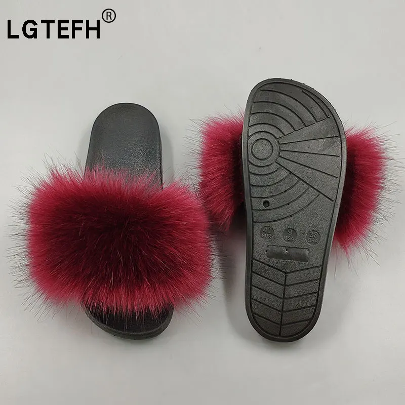 

Women's Fur Slippers PVC Sandals With Soft Fur Artificial Fox Fur Indoor Sandals And Slippers Women Casual Fur Slippers