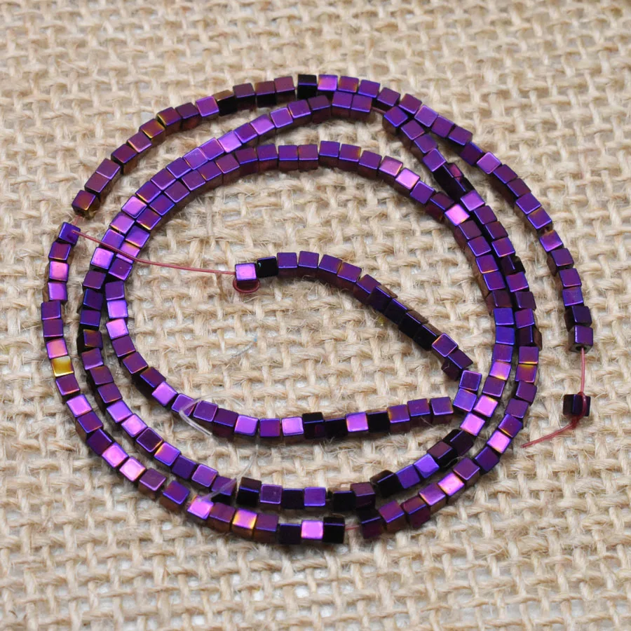 5-Purple 2/3/4mm Gold/Silver Color Plating Coated Natural Stone Hematite Cube Square Loose Spacer Beads For Diy Jewelry Marking 15" - Цвет: 5-Purple