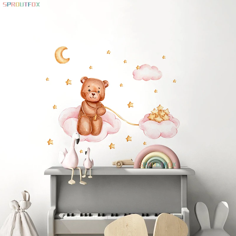 Наклейки на стену в виде медведя и звезды для детской комнаты обои декоративные
