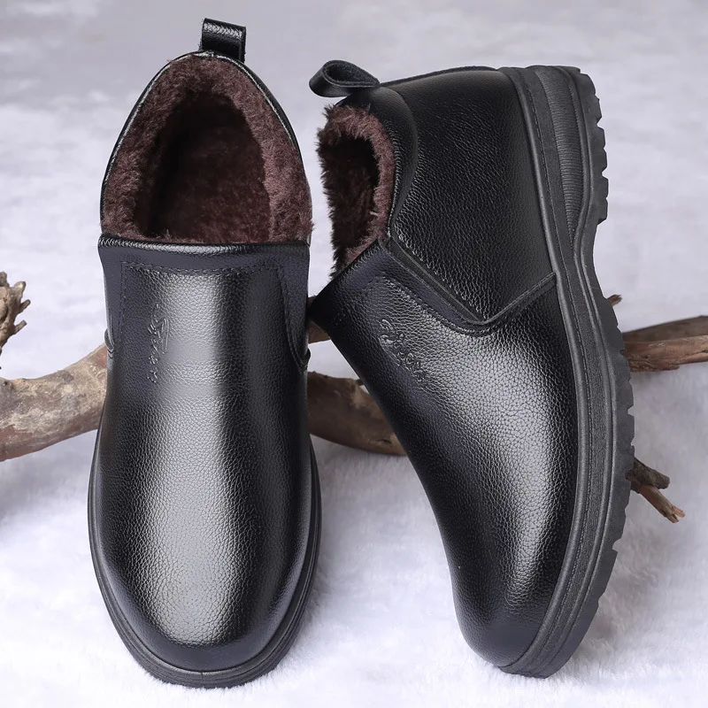 Мужские зимние ботинки из плюша теплые меховые мягкой искусственной кожи для
