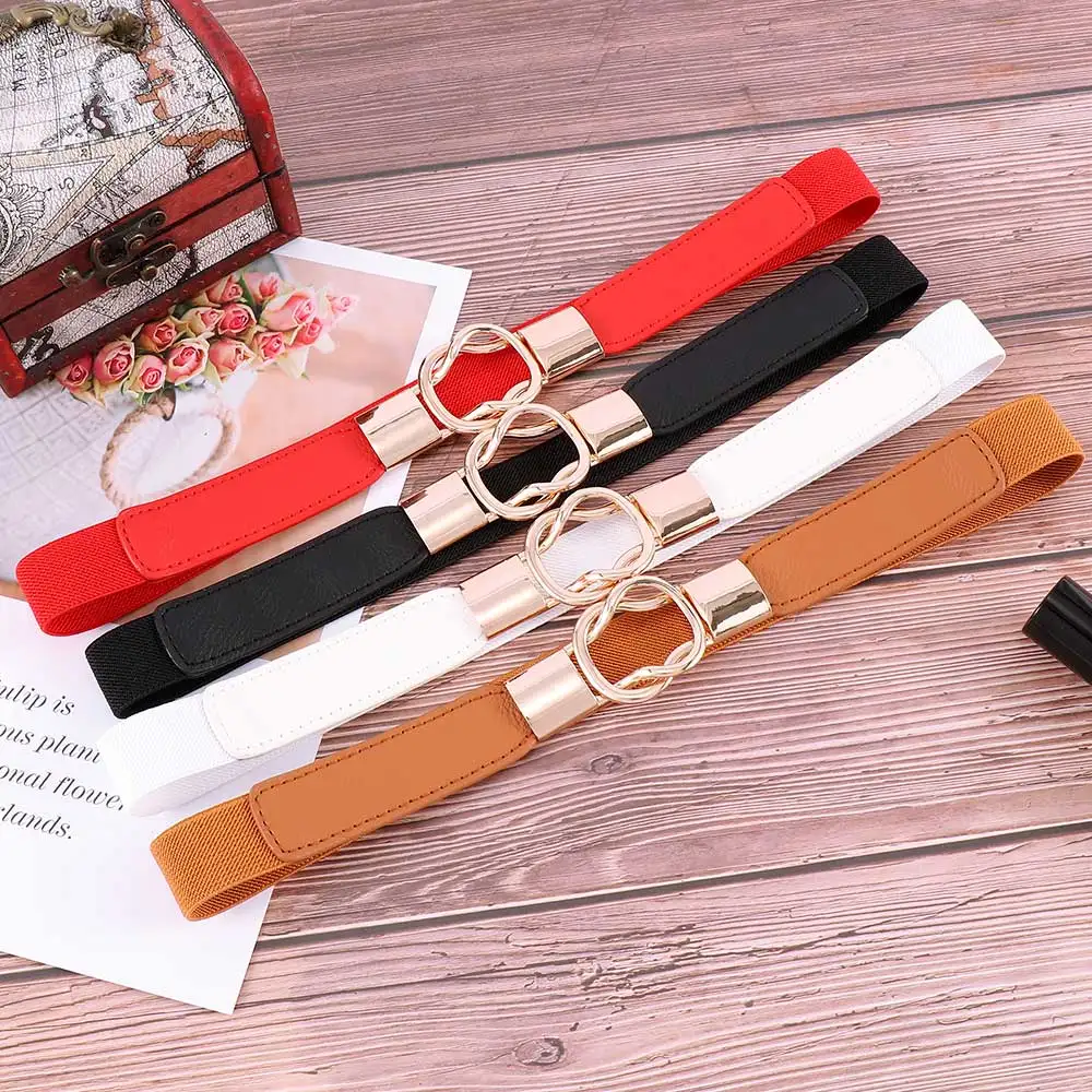 Модный женский Повседневный эластичный пояс классический Золотая круглая