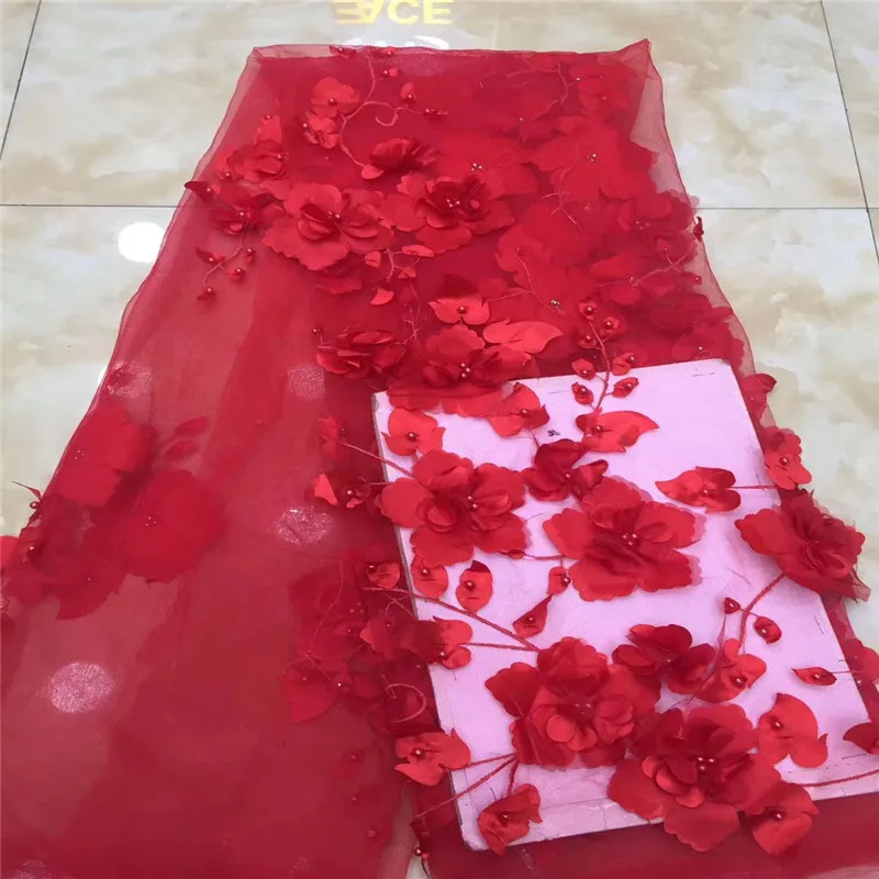 Озеро синий 3D цветок Африканский французский сетчатый бисер кружевная ткань