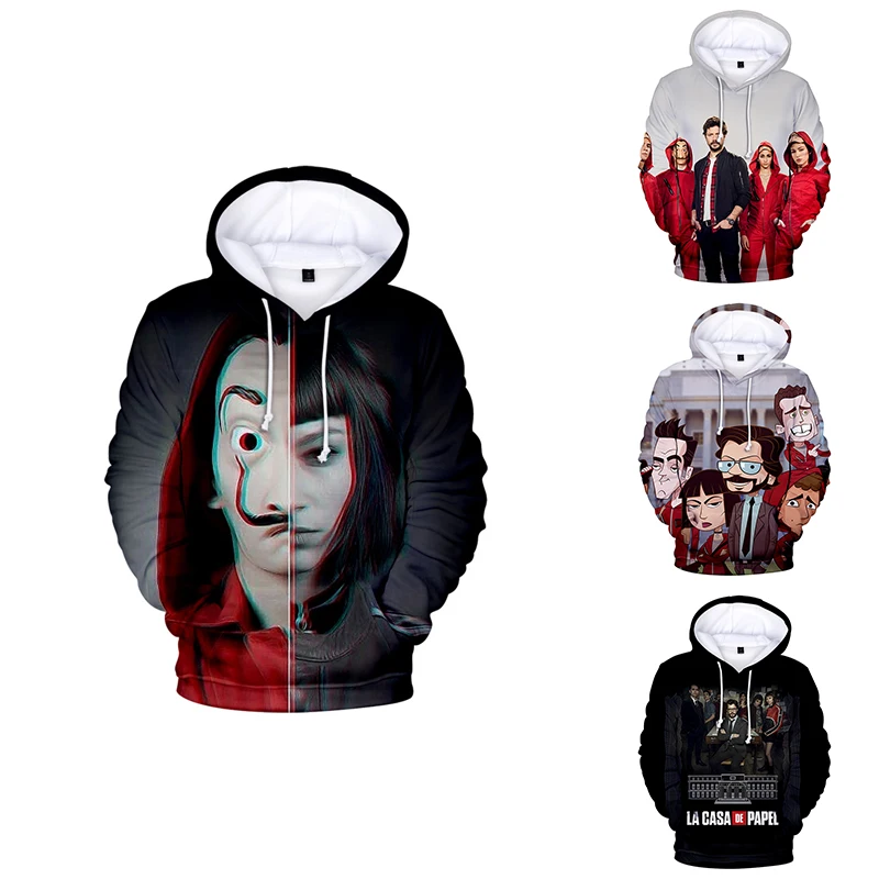 

Толстовка с капюшоном для мужчин и женщин, пуловер с капюшоном и длинным рукавом, 3d худи, бумажный дом, бумажный дом