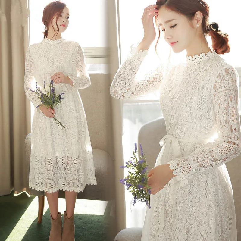 

Malai New Spring Autumn Dress Bow Sleeve Lace Long Dresses White Clothes For Full Women 2021 Dresses For Women Party Classy