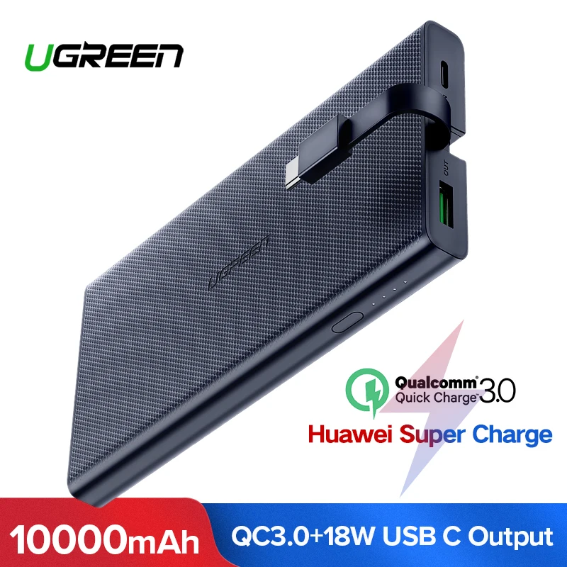 Ugreen 10000 мАч Внешний аккумулятор 18 Вт Быстрая зарядка 3,0 внешний аккумулятор зарядное устройство для мобильного телефона Xiaomi type C повербанк