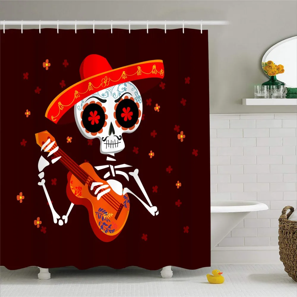 Skull Pumpkin Shower Curtain Waterproof Mold Proof Polyester Happy Halloween Bath for Kids Black/White Background Screen | Дом и сад