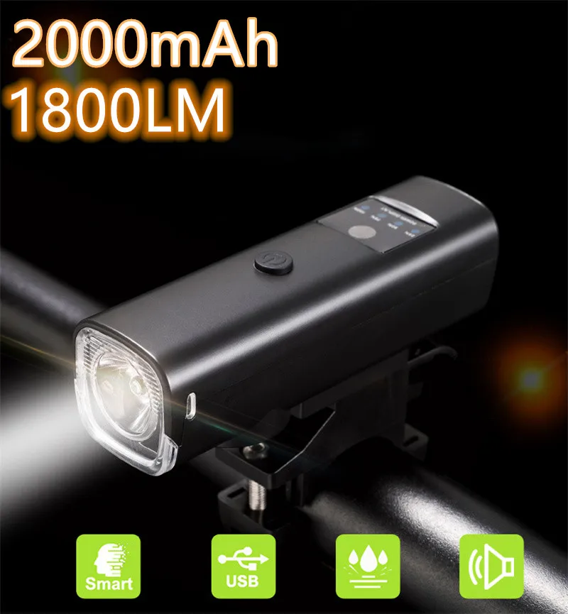 

Bicycle Light 1800Lumen 2000mAh Bike Headlight Power Bank Flashlight Handlebar USB Charging MTB Road Cycling Highlight