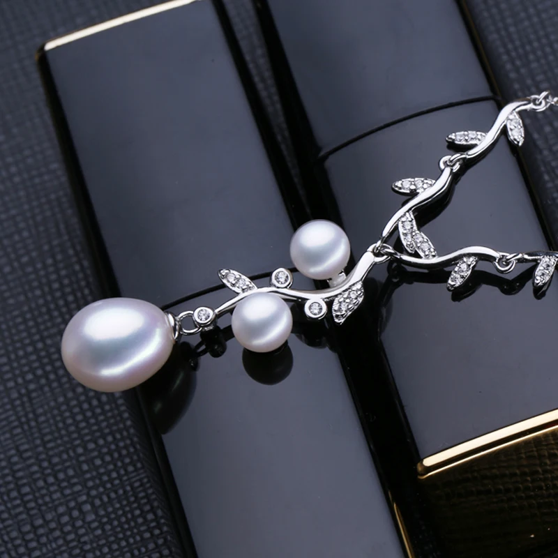 FENASY 925 Sterling Silver Bohemian Three Beads Pearl Pendant Necklace For Women Chain Wedding Engagement Jewelry | Украшения и