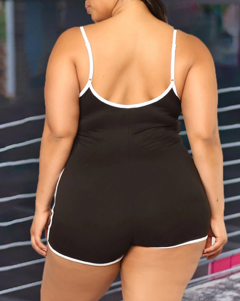 2020 Women Sexy Contrast Binding Colorblock Biker Romper