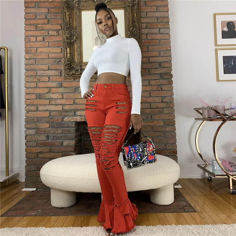 

Ladies ripped jeans trousers boyfriend high-waisted jeans, high-waisted streetwear, denim straight-leg pants Pantalon Jean Femme